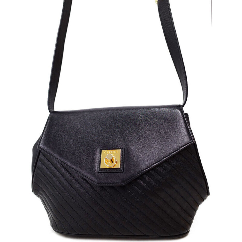 Celine shoulder bag Leather quilted texture Black